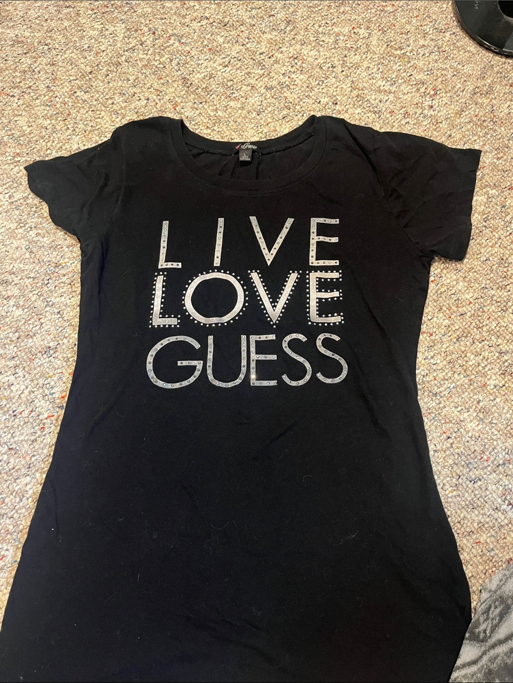 GUESS Black 'LIVE LOVE GUESS' Studded Logo Tee